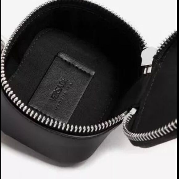 Auth New Leather Versace Cargo AirPods Case Black and Silver - Picture 2 of 5